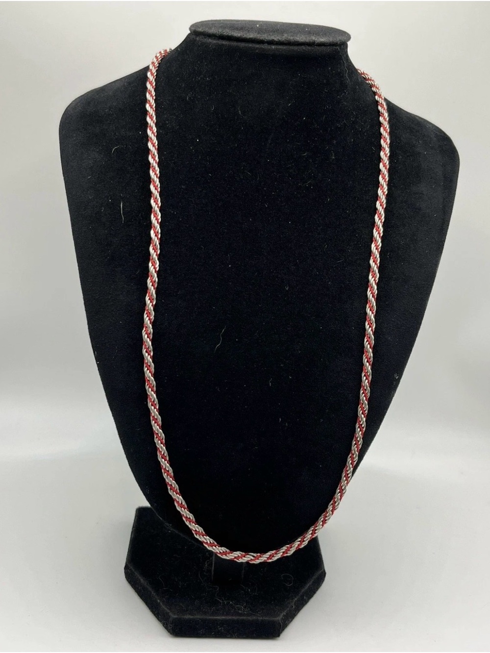 Vintage Korea Rope Silver Tone & Red  Chain Necklace 24”